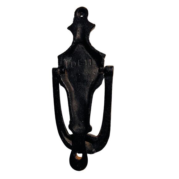 Narrow Black Vintage Hand Painted Cast Iron Amish Pennsylvania Dutch Doorknocker - Picture 6 of 9